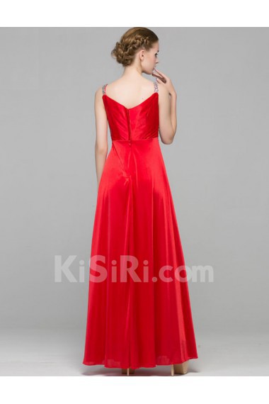 Satin Square Floor Length Sleeveless Sheath Dress with Sequins, Rhinestone