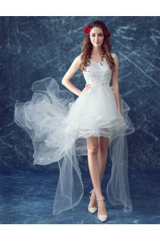 Lace, Tulle V-neck Mini/Short Sleeveless Ball Gown Dress with Rhinestone