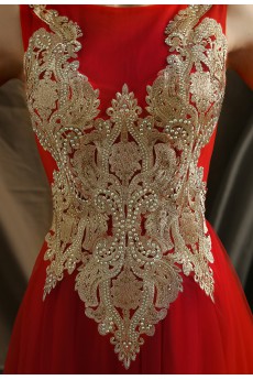Tulle Bateau Floor Length Sleeveless A-line Dress with Embroidered