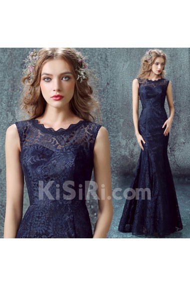 Lace Scoop Floor Length Sleeveless Mermaid Dress with Embroidered