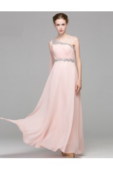 Chiffon One-shoulder Floor Length Sleeveless A-line Dress with Sequins