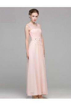 Satin Scoop Ankle-Length Sleeveless Sheath Dress with Lace, Rhinestone