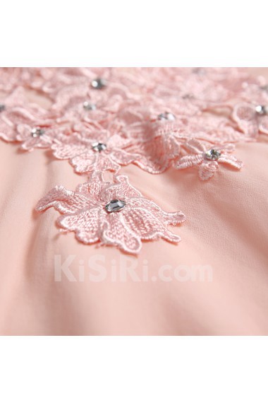 Lace, Chiffon Jewel Floor Length Half Sleeve Sheath Dress with Embroidered, Rhinestone