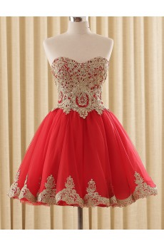 Tulle, Satin Sweetheart Mini/Short Sleeveless Ball Gown Dress with Embroidered, Lace