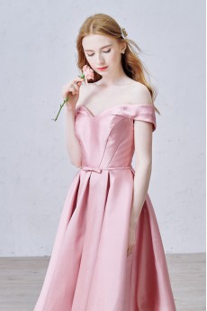 Satin Off-the-Shoulder Knee-Length A-line Dress with Bow