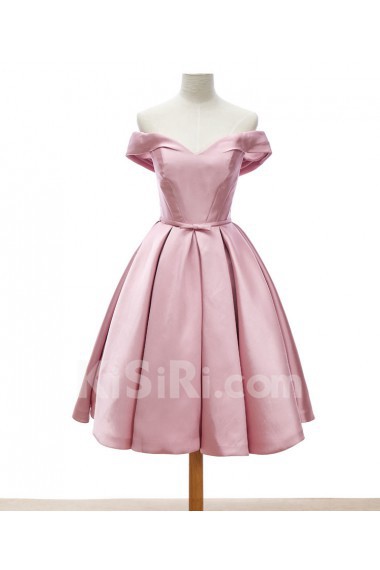 Satin Off-the-Shoulder Knee-Length A-line Dress with Bow