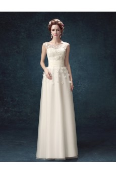 Chiffon, Organza Scoop Floor Length Sleeveless A-line Dress with Handmade Flowers