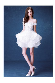 Organza, Lace Off-the-Shoulder Mini/Short Ball Gown Dress with Embroidered