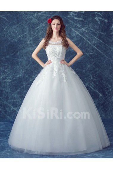Organza Scoop Floor Length Sleeveless Ball Gown Dress with Rhinestone