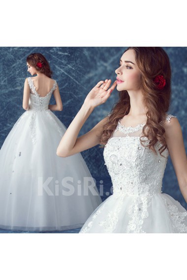 Organza Scoop Floor Length Sleeveless Ball Gown Dress with Rhinestone