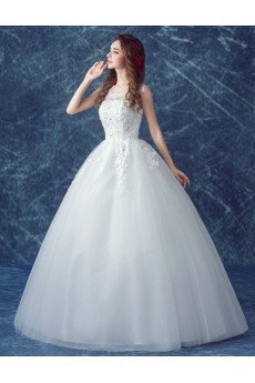 Organza Scoop Floor Length Sleeveless Ball Gown Dress with Rhinestone