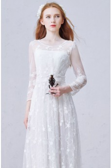 Lace Scoop Ankle-Length Long Sleeve A-line Dress