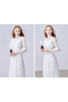 Lace Scoop Ankle-Length Long Sleeve A-line Dress