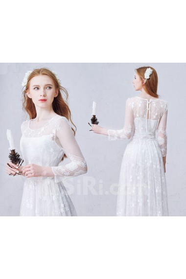 Lace Scoop Ankle-Length Long Sleeve A-line Dress