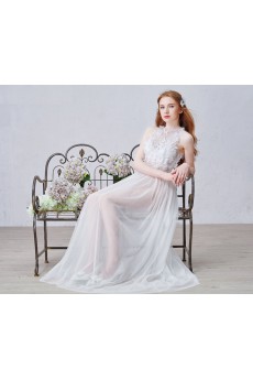 Tulle Jewel Floor Length Sleeveless Column Dress with Lace