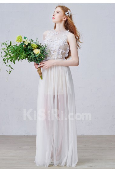 Tulle Jewel Floor Length Sleeveless Column Dress with Lace