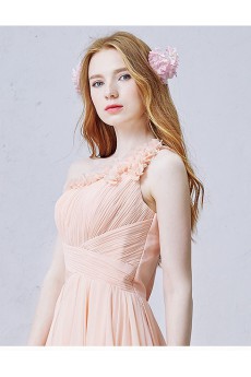 Chiffon One-shoulder Mini/Short Sleeveless A-line Dress with Handmade Flowers