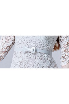 Lace Jewel Mini/Short Three-quarter Sheath Dress with Bow