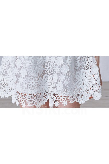 Lace Jewel Mini/Short Three-quarter Sheath Dress with Bow