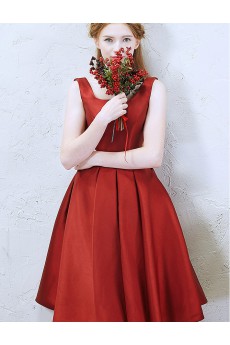 Satin Square Knee-Length Sleeveless A-line Dress with Bow