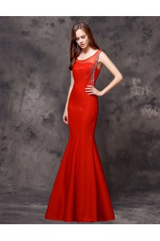 Satin Scoop Sweep Train Sleeveless Mermaid Dress with Rhinestone