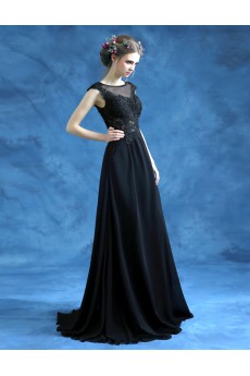 Lace, Organza Scoop Sweep Train Cap Sleeve A-line Dress with Beads