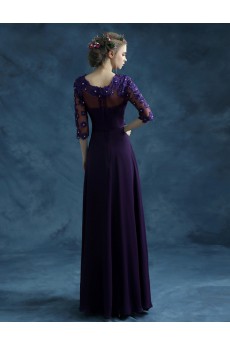 Chiffon, Organza Jewel Floor Length Half Sleeve A-line Dress with Crystal