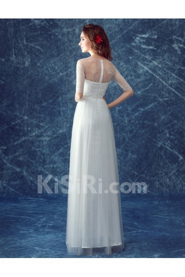 Tulle Scoop Floor Length Half Sleeve Sheath Dress with Rhinestone