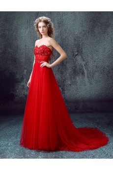 Lace, Chiffon, Tulle Sweetheart Sweep Train Sleeveless Sheath Dress with Rhinestone