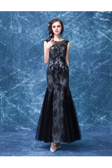 Lace Scoop Floor Length Sleeveless Mermaid Dress with Rhinestone