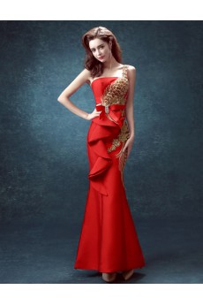 Satin One-shoulder Floor Length Sleeveless Mermaid Dress with Sequins