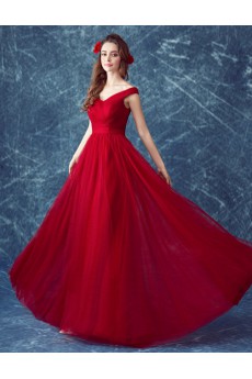 Organza Off-the-Shoulder Floor Length A-line Dress with Ruched