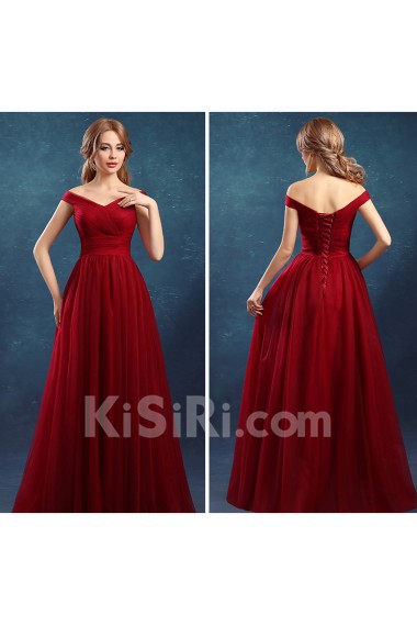 Tulle Off-the-Shoulder Floor Length A-line Dress with Ruched