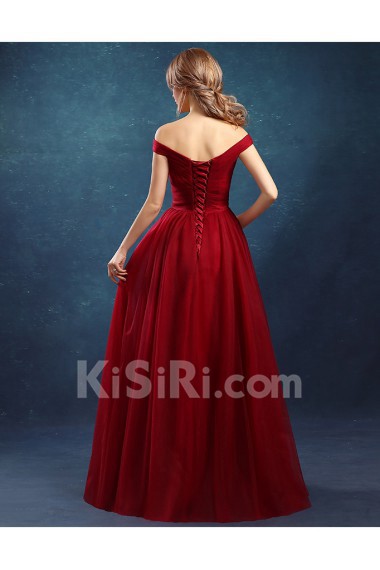 Tulle Off-the-Shoulder Floor Length A-line Dress with Ruched