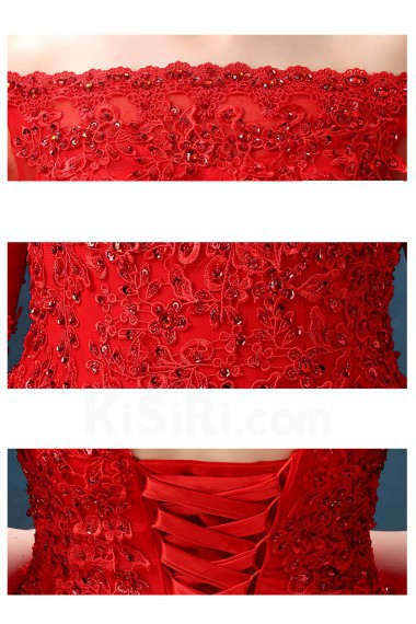 Lace, Net Off-the-Shoulder Floor Length Half Sleeve Ball Gown Dress with Sequins