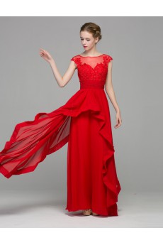 Chiffon Scoop Floor Length Cap Sleeve Sheath Dress with Sequins