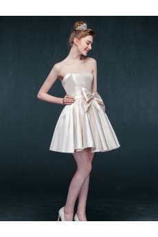 Satin Strapless Mini/Short Sleeveless A-line Dress with Bow