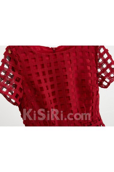 Chiffon, Lace Scoop Mini/Short Short Sleeve A-line Dress