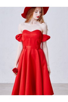 Chiffon, Satin Off-the-Shoulder Knee-Length A-line Dress with Sash