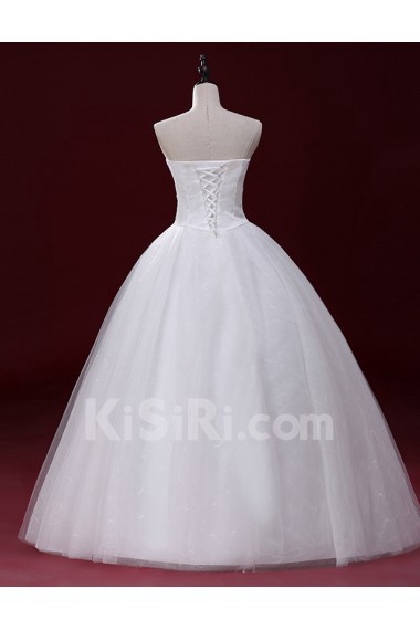 Tulle Strapless Floor Length Sleeveless Ball Gown Dress with Bow, Bead