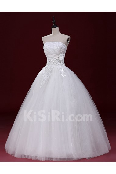 Tulle Strapless Floor Length Sleeveless Ball Gown Dress with Bow, Bead