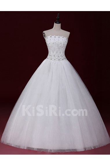 Lace, Tulle Strapless Floor Length Sleeveless Ball Gown Dress with Applique, Rhinestone