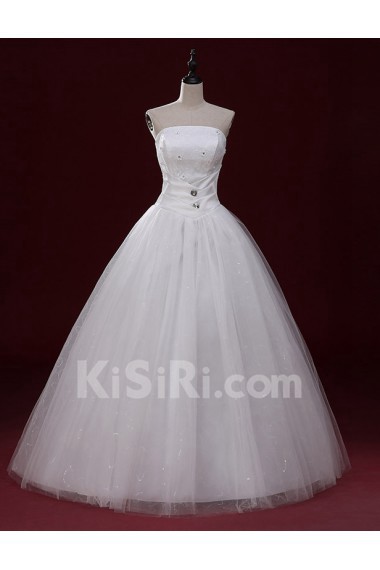 Lace, Tulle Strapless Floor Length Sleeveless Ball Gown Dress with Handmade Flowers, Rhinestone