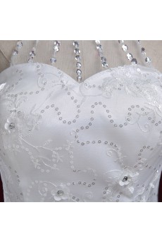 Lace, Tulle Halter Floor Length Sleeveless Ball Gown Dress with Embroidered, Sequins
