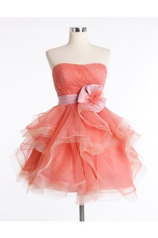 Tulle, Satin Strapless Mini/Short Sleeveless Ball Gown Dress with Sash