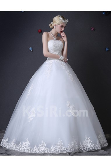 Lace Strapless Floor Length Sleeveless Ball Gown Dress with Handmade Flowers