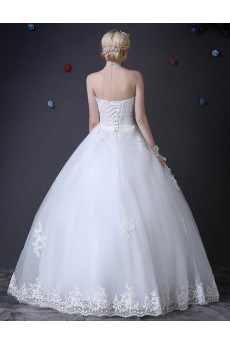 Lace Strapless Floor Length Sleeveless Ball Gown Dress with Handmade Flowers