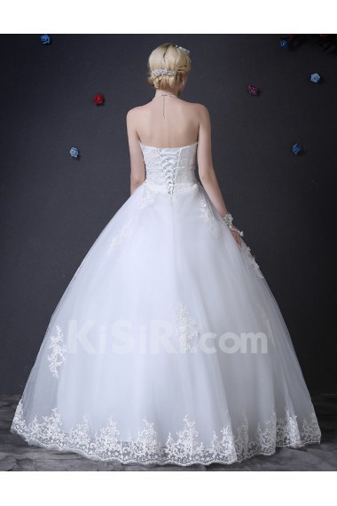 Lace Strapless Floor Length Sleeveless Ball Gown Dress with Handmade Flowers