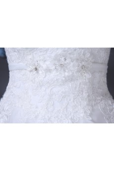 Lace Strapless Floor Length Sleeveless Ball Gown Dress with Handmade Flowers