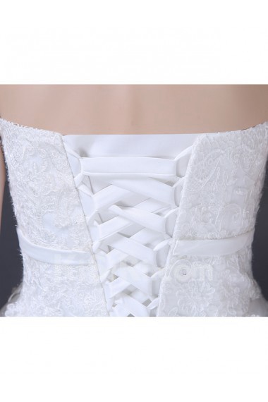 Lace Strapless Floor Length Sleeveless Ball Gown Dress with Handmade Flowers